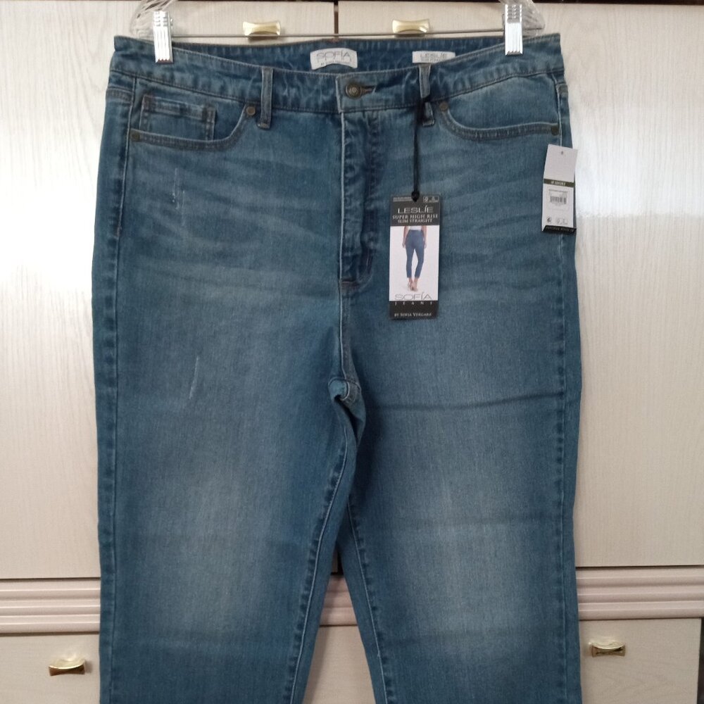 Sofia Jeans Women's Leslie High Rise Slim Straight Frayed Jeans SIZE 18 SHORT